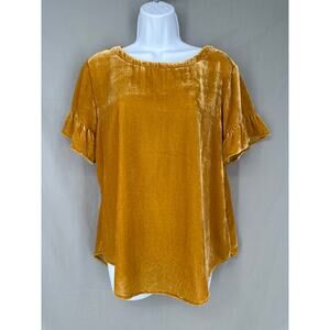 Loft Top Womens Small Yellow Velvet Ruffle Flowy Boho Cottage Bohemian